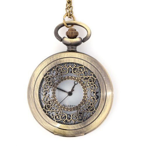 Yesurprise Taschenuhr Bronze Vintage Quarz Uhr Herrenuhr mit Kette unisex Geschenk Xmas Gift pocket