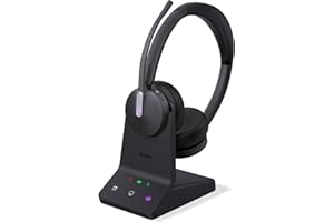 Yealink WH64 Wireless Headset mit Mikrofon,185 m Reichweite DECT & Bluetooth Dual Modus Kabelloses Headset with 3 Mikrofonen für Teams Zoom,Skype,UC,IP-Telefon, PC,32H Sprechzeiten