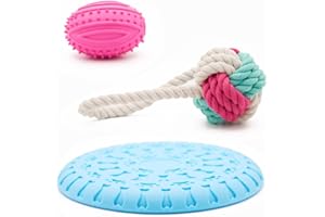 KÁNIDA 3 Juguetes Perro,Juguetes interactivos,Frisbee para Perro Disco Volador,Caucho Natural no Tóxico,Pelota Cuerda Perro Mordedor,Juguete Masticar,Juguete Perro con Sonido (Pack Disco Volador Azul)