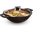 The Indus Valley Super Smooth Cast Iron Kadai with Glass Lid | Medium, 10.2Inch/26 cm, 2.5Ltr, 2.4kg | Naturally Nonstick, Pre-Seasoned Kadhai, 100% Pure & Toxin-Free, No Chemical Coating