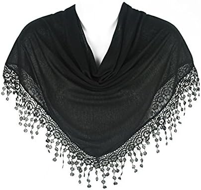 LSCY Stylish Womens Scarf Shawl Wrap Triangle Bobbin Lace Tassels Fringed Ladies Scarf (Black)