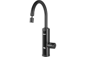 Fudeer Elektrischer Wasserhahn mit Durchlauferhitzer für die Küche, 3.3kW Schnellaufheizung mit Digitalanzeige (30-45℃) 360°schwenkbare Universaldüse, 2 Sprühmodi 220-240V(Schwarz)