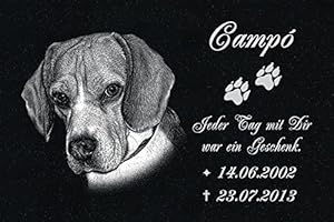 LaserArt24 Granit Grabstein - Grabplatte - Grabschmuck mit der Lasergravur des Motives Hund-ag31 (mit dem Musterbild oder Ihrem eigenen Foto - Siehe Auswahl) und Ihrem Foto/Text und Daten
