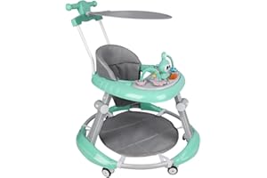 SUPFINE 2 en 1 Trotteur Bébé avec 5 Hauteurs Réglables, Trotteur Bebe Marche Pliable avec Plateau d'activités Musical Amovible, De 6 à 18 mois, Jusqu'à 12 kg (67x67x79 cm, Vert)