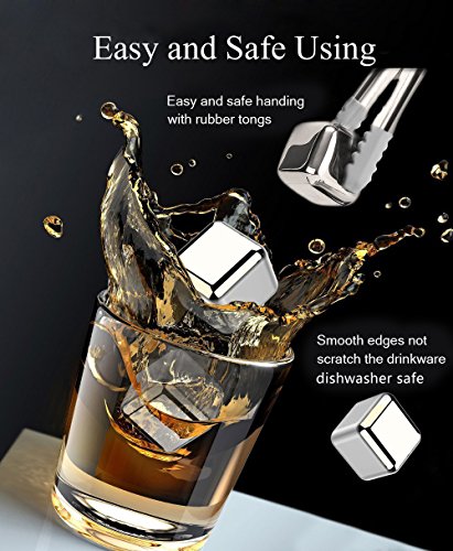 Whisky Steine-MAIGG Food Grade Edelstahl Eiswürfel Chilling Wiederverwendbare Ice Cubes Eiswürfel für Whiskey Wein Getränke kühlen Sie Ihre Getränke ohne Verdünnung(8PCS Eis- Würfel und 1 Eiszange) - 6
