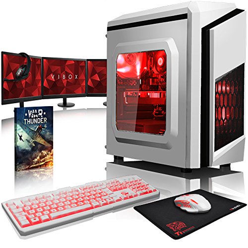 VIBOX Pyro GL7TX-519 Komplett-PC Paket Gaming PC - 4,5GHz Intel i7 Quad Core CPU, GTX 1080 Ti, leistungsfähig, Desktop Gamer Computer mit Spielgutschein, 3x Dreifach 22" Monitor, Weiß Tastatur & Mouse, Rot Innenbeleuchtung, lebenslange Garantie* (4,2GHz (4,5GHz Turbo) Superschneller Intel i7 7700K Kabylake Quad 4-Core Prozessor CPU, Nvidia GeForce GTX 1080 Ti 11GB Grafikkarte, 16GB DDR4 2133MHz RAM, 2TB Festplatte, EVGA 750w Netzteil, Storm Weiß Gehäuse, Ohne Windows Betriebssystem)