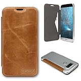 Urcover&reg; LG G5 Handy Schutz-H&uuml;lle &ndash; ECHT LEDER Tasche &ndash; [Handgefertigt] Bookstyle Flip Case Cover mit Kartenfach | Transparente bruchsichere Schale - Rundum-Schutz Zubeh&ouml;r Farbe: Hell Braun