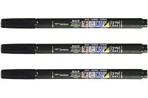 Tombow Fudenosuke Brush Pen for Lettering Calligraphy, Black, Soft Tip (GCD-112) - Pack of 3