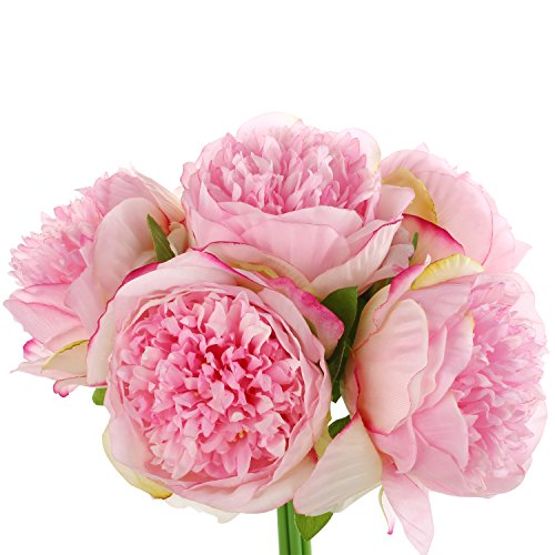 SOLEDI nordische Stil Pfingstrose Kunstblume Blumenstrauß Blumen-Bouquet Bridal Bouquet Blume Hochzeit Home Party Dekoration 5 Köpfe jedes Bouquet (Dunkelrosa) - 2