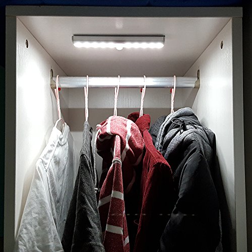 MAXAH® 2x USB Sensor Lampe Beleuchtung 10 LED Automatische LED-Lichtleiste Bewegungsmelder Kabellose Infrarot-Lichterfassung für Schrank Cabinet Schrankschublade Schrank Treppe Nachtlicht Wandleuchte mit Magnetstreifen und USB Kabel (USB Wiederaufladbar,kaltweiß) - 4