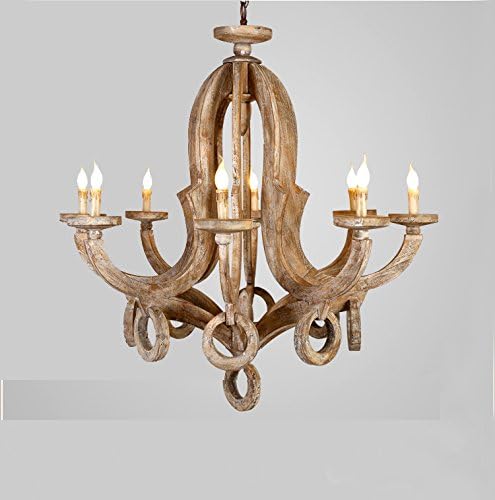 Retro Rustic Weathered Wooden Chandelier Chic Sculpted Metal Pendant Lighting (D)
