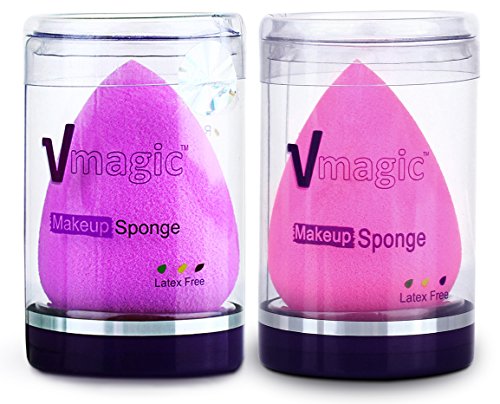 VMAGIC High-End Pro Makeup Sponge Beauty Blender for Flawless, Applicator, Highlight and Foundation (Purple + Pink) 2 pcs