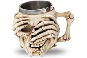 BAYINBROOK Resina de Acero Inoxidable Taza del Kráneo,Taza del cráneo 3D,Jarra de Cerveza Vikingo,para Café Bebidas Halloween Bar Decoración de Calavera Medievales,400ml,(Cover Eyes)