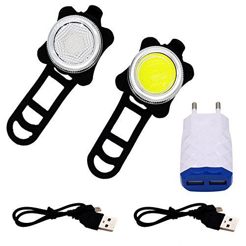 LED Fahrradbeleuchtung Set , USB Wiederaufladbare LED Fahrradlampe Radfahren Nacht Warnung Rücklicht LED Fahrradlampe Frontlicht und Rücklicht COB Dimmbar Frontlicht und Rotes Blaues Bicycle Rücklicht 2 USB-Kabel, 450lm, Wasserdicht IPX4