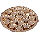 SHIV SHAKTI ARTS Handmade Pure Set of 20 Brass Diya Pooja Thali Set 21 pcs (1 Pooja Thali Embossed karvi Designed +20 Brass diyas) for Diwali Laxmi Poojan Navratri Poojan Diwali Lighting Diwali diyas