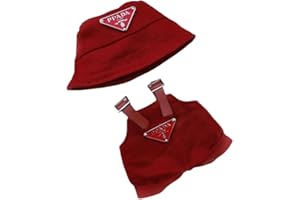 MOFUSAND 17cm Clothes Set for Doll(NO Doll), Hat & Overalls Set for 17cm Accessories Suit, Cute Clothes for Dress up Unique Style (Wine Red)