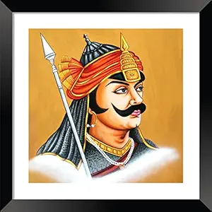 DBrush Maharana Pratap Portrait Artwork Laminated Coated Photo Framed wall Hanging Painting 16x16 Inch Synthetic Wood For Living room Hotels Office Decorative Gift Item Square Large Waterproof Framed