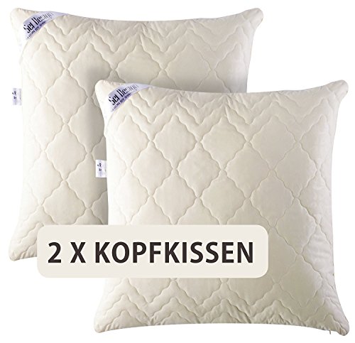 Angebot DOPPELPACK: 2x Sei Design® Premium Mikrofaser Kopfkissen Aphrodite. Füllung aus 3-D Faserkügelchen - sehr weich und angenehm - Stützkraft regulierbar durch Reißverschluss. Eine eingearbeitete Kante verleiht dem Kissen eine besondere Elegance. (80x80, champagner)