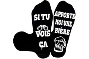 ZMYSQ Chaussettes SI TU VOIS ÇA APPORTE MOI UNE BIÈRE, Chaussettes Fantaisie Humour Coton, Chaussette Rigolote 43-46 Personnalisé Idée Cadeau Anniversaire Fête des Peres pour Homme