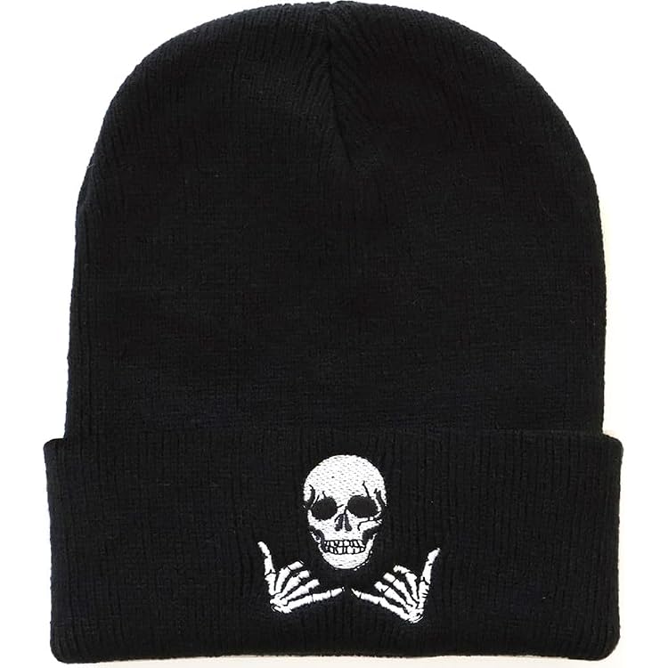 Bonnet Franc-maçon Motif Tête De Mort - Bonnet Tricoté Noir Chaud Pour Homme, Hiver, Taille Unique Extensible