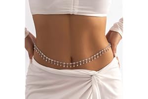 Chaioe Rhinestone Belly Chain Silver Crystal Belly Waist Chains Tassel Belt Body Chain Jewelry for Women and Girls