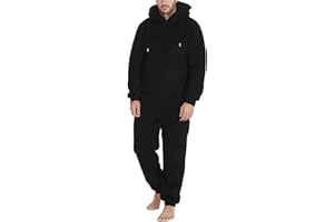 Cexiakong Jumpsuit Herren Teddy Fleece Schlafanzug Einteiler Mit Zip Winter Fluffy Pyjama Overall Mit Kapuze Relaxed Fit Nachtwäsche Warm Flauschig Schlafoverall Lang Plüsch Ganzkörperanzug Angenehm