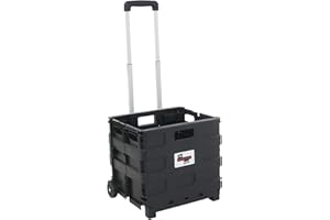 The Workplace Depot Folding Box Trolley – Lightweight Collapsible Plastic Cart with Rubber Wheels – Portable Storage Crate for Office, Home, Travel – 25kg Capacity – Easy Fold Design