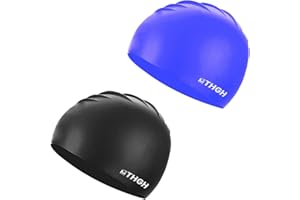 MTHGH [2 pièces] Bonnet de Bain Grand pour Adultes, Bonnet de Natation en Silicone Femmes et Hommes Unisexe, Bonnets Piscine pour Cheveux Longs