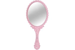 KABAKE Handspiegel, Handspiegel mit Griff, kleines Reisepaket, Kompaktspiegel, Vintage-Stil, dekorativer Make-up-Kosmetik-Geldbörsenspiegel für Mädchen und Frauen (Rosa)