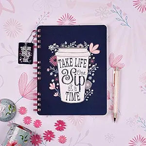 Doodle Morning Glory A5 Size Wiro Bound Spiral Notebook Diary with Bookmark Dangler (80GSM,160 Undated Ruled Pages, )