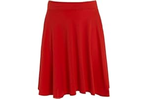 XUBIDUBI Women's Flared Knee Length Skater Skirts Ladies Girls Pleated Swing Stretch Elasticated Waistband Midi Skirt Plus Size
