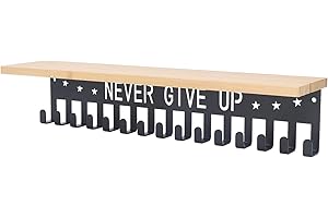 banapoy Wieszak na medale, stojak na medal, stojak na stojak, nigdy się nie poddawaj, półka na trofea z 20 haczykami, naścienny stojak na medale wyścigowe dla biegaczy, piłki nożnej, gimnastyki