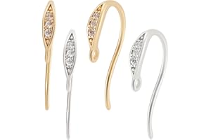 Beebeecraft 1 Scatola 16 Pezzi Ganci per Orecchini con Zirconi Ottone Placcato in Oro 18K e Platino Ganci per Fili per Orecchie Francesi con Zirconi Cubici con Anello Pendente per Gioielli Fai da Te