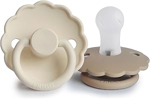 FRIGG Daisy Chupete 2-Pack | Chupete de silicona | Sin BPA | Fabricado en Dinamarca | Tetina simétrica tipo cereza | (Cream/Croissant, Talla 1 (0-6 Meses))