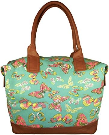 Hey Hey Handbags - Large Oversized Printed Tote Handbag (Butterfly Mint Glitter Canvas)