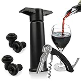 Esta exclusiva bomba de vacío para vino está fabricada con acero inoxidable y material de calidad de palisandro que viene con 4 tapones reutilizables.