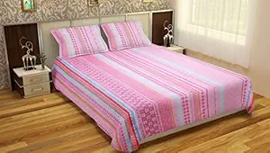 MAFATLAL Premium Cotton Double Bedsheet with 2 Pillow Covers - Double, Pink
