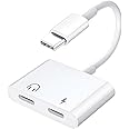 USB C to Dual USB C Audio Headphone and Charging Adapter, 2-in-1 Dual USB C Splitter for iPhone 15/ Pro Max/Plus, Compatible with ipad Pro/Air, Samsung Galaxy S23/S22/S21, Google Pixel 7/6/5/4