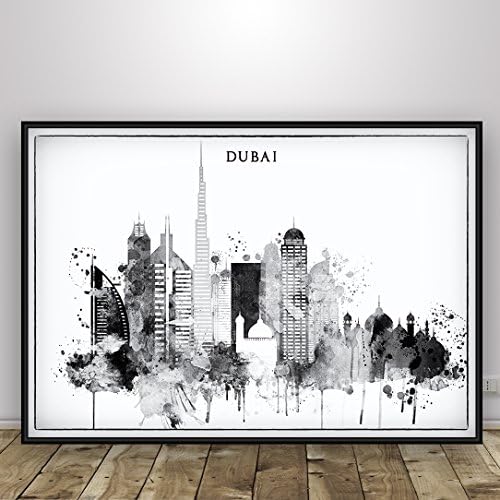 Dubai Poster, Black and White City Dubai UAE Cityscape Art Print, United Arab Emirates Dubai Skyline, City Poster, Skyline Print, Home Decor, Unframed print