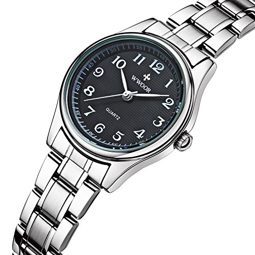 Damen-Armbanduhr Sport Fashion Edelstahl Band Wasserdicht Uhren stoßfest Digital Outdoor Armbanduhr Schwarz