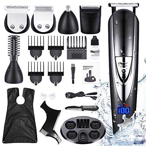 Beard Trimmer Hair Clipper Kit for Men, WISDOMLIFE 10 in 1 Electric Trimmers Grooming for Nose Ear Facial Body Waterproof USB Rechargeable Mustache Cordless Precision Groomers