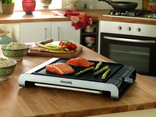 Philips HD4417/20 Tischgrill aus Edelstahl, 2000 Watt, gerippte Platte, 5 Stufen, Schwarz/Silber - 3