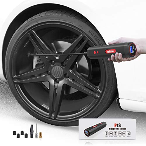 Oasser Compresseur d'Air Portatif Mini Compresseur Voiture Gonfleur Electrique Portable avec Manomètre et Batterie de Lithium Rechargeable de 2000mAh Intégrée 12V AC/DC 120PSI