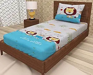 Affordable Hut Glace Cotton Heavy Quality Kids Design Single Bedsheet with 1 Pillow Cover (Multicolor 23)