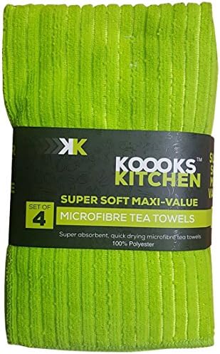 4 Pack Microfibre Koooks Kitchen Tea Towel So Soft Extra Absorbency Max Value - Green