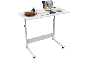 Lvhecforhm Scrivania con Ruote, Scrivania per Computer Regolabile in Altezza, Scrivania per Computer con Slot per Schede, Scrivania Mobile Tavolino da Letto per PC Soggiorno Bianco 80x40cm