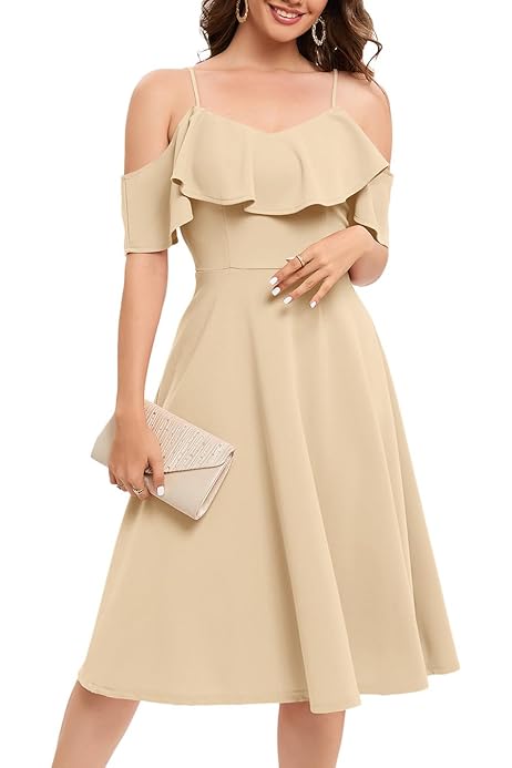 Sommerkleid Damen Leicht & Luftig - Elegantes Strandkleid Knielang A-Linie