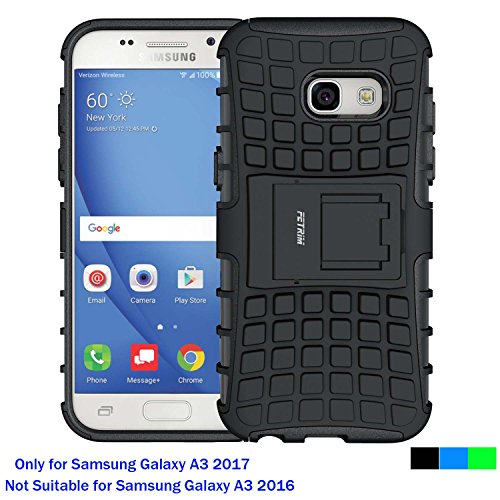 Fetrim Coque Samsung Galaxy A3 2017, Armure Support TPU Silicone + Plastique Protection Étui,Anti Chocs Bumper Hybride Protection Housse Cover pour Samsung Galaxy A3 2017 - Noir
