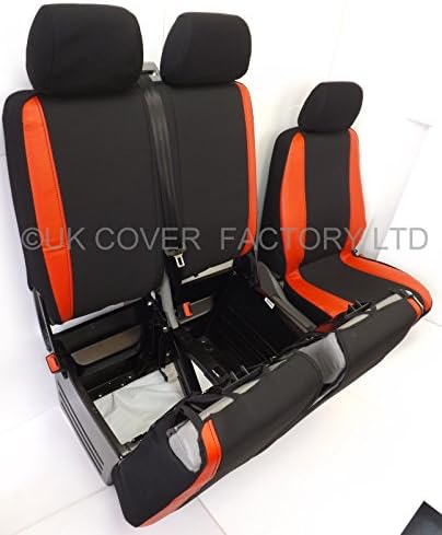 Made to Measure Van Seat Cover - Divers Single and Passenger Double with storage access. Red Leather Inserts P50RD IMAGES COPYRIGHT OF UK COVER FACTORY