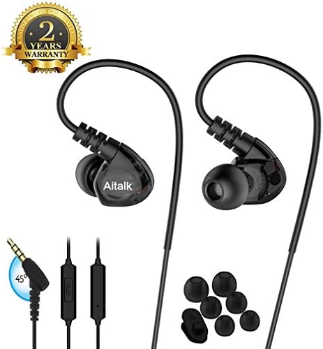 In-Ear Earbuds Headphones with Mic Controller Sound Isolating Wired Ear buds Earphones for DJ Outdoor Gym Running Sport Workout Exercise, Black